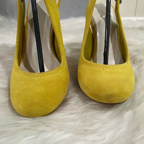 Nine West Leather Suede Epic Daffodil Round Toe Slingback Stacked High Heels 5.5 - Picture 7 of 15